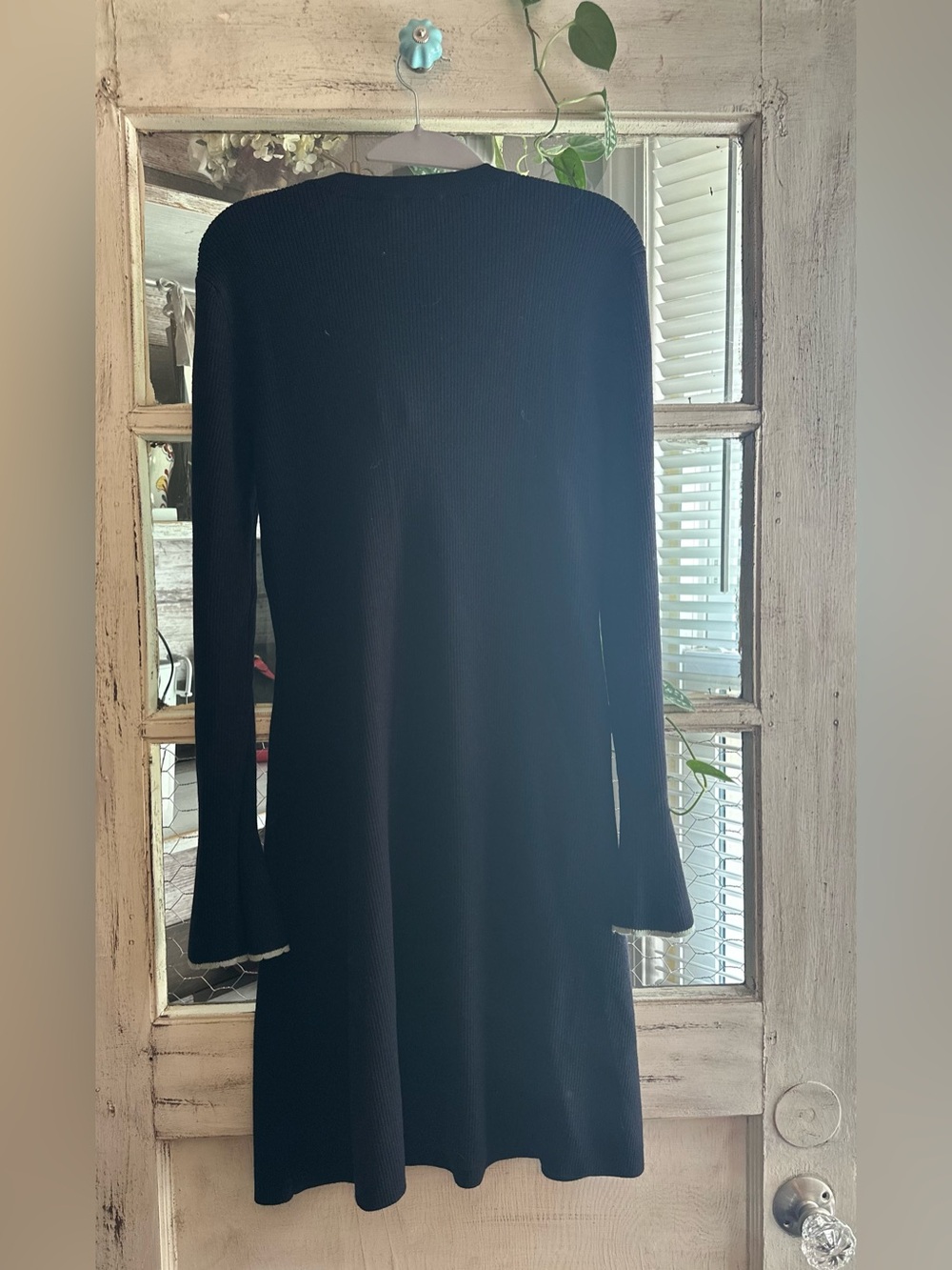 NWT Tory Burch | Navy Long-Sleeve Bell Knit Dress with Shoulder Buttons - Picture 10 of 11